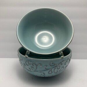 Jessica McClintock Home Heather Glen Soup Bowls | Blue Scroll Hobnail | Set of 2